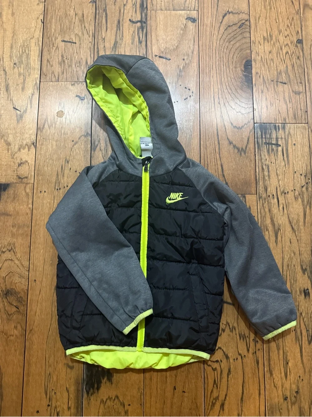 Nike Youth Hooded Jacket in Gray, Black & Neon Yellow
